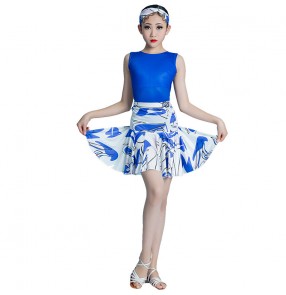 Girls kids children royal blue latin dance dresses modern dance salsa rumba chacha dance costumes for girls 